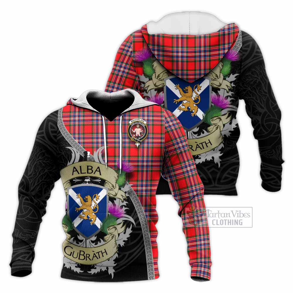 Tartan Vibes Clothing MacFarlane (McFarlane) Tartan Family Crest Knitted Hoodie Lion Rampant Royal Thistle Shield Celtic Inspired