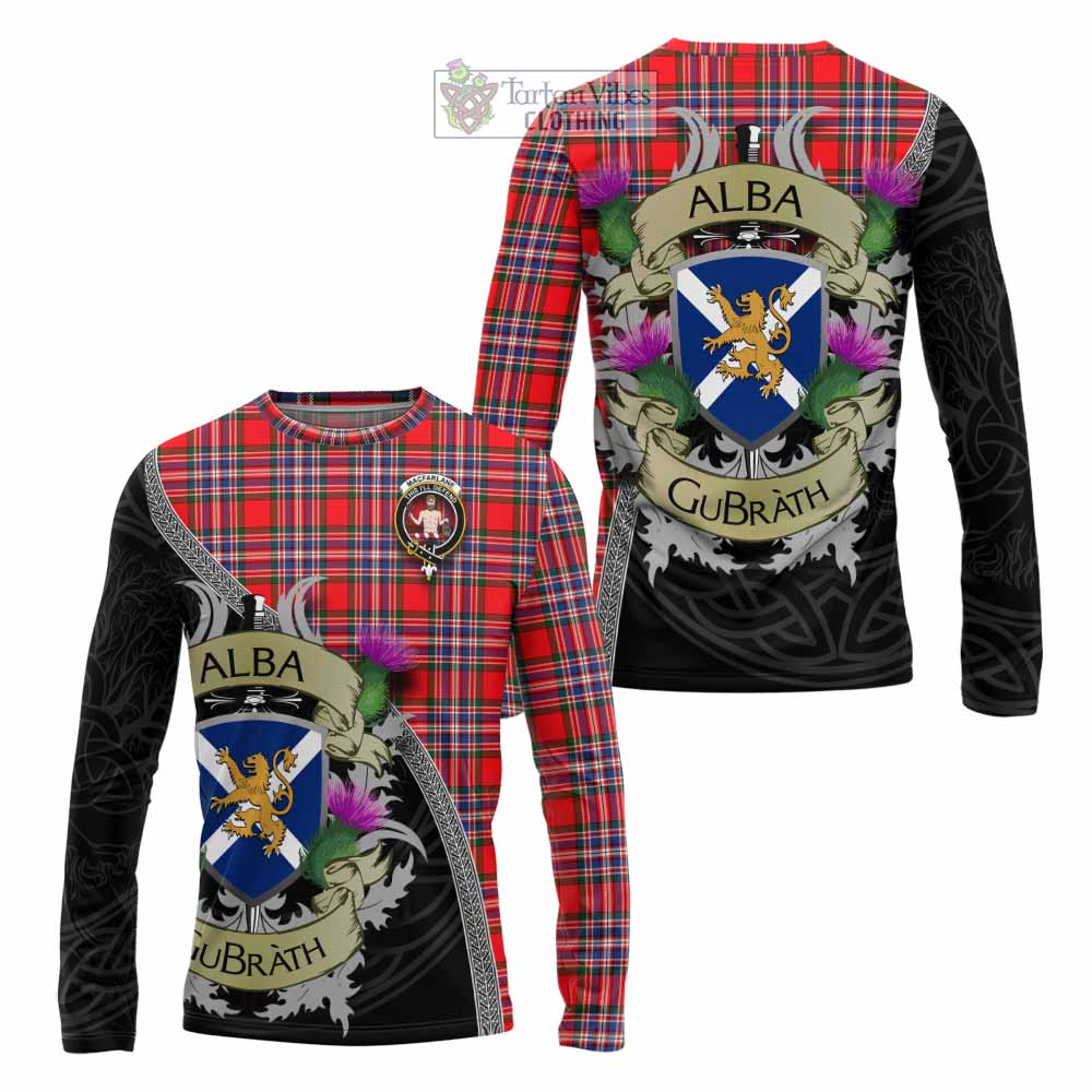 Tartan Vibes Clothing MacFarlane (McFarlane) Tartan Family Crest Long Sleeve T-Shirt Lion Rampant Royal Thistle Shield Celtic Inspired