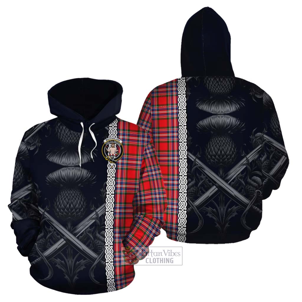 Tartan Vibes Clothing MacFarlane (McFarlane) Tartan Cotton Hoodie with Family Crest Cross Sword Thistle Celtic Vibes