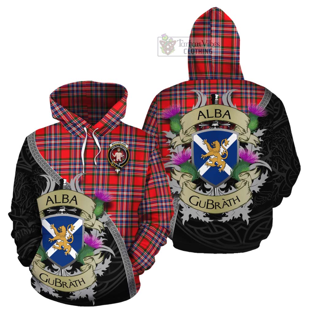 Tartan Vibes Clothing MacFarlane (McFarlane) Tartan Family Crest Cotton Hoodie Lion Rampant Royal Thistle Shield Celtic Inspired