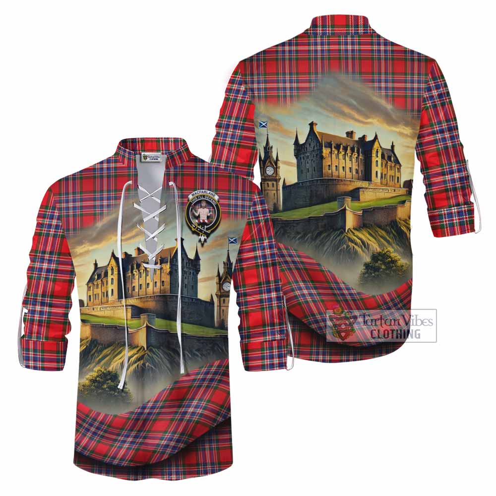 Tartan Vibes Clothing MacFarlane (McFarlane) Tartan Family Crest Ghillie Kilt Shirt with Scottish Ancient Castle Style