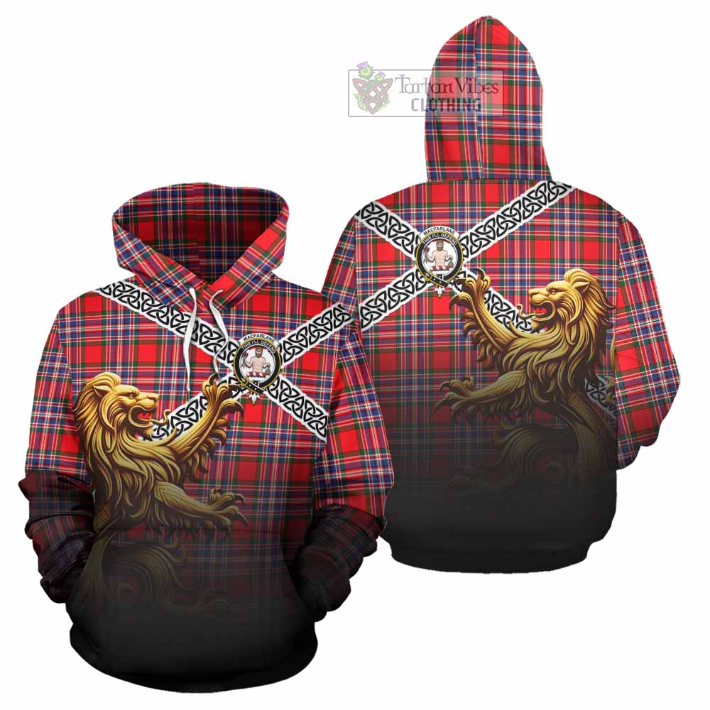Tartan Vibes Clothing MacFarlane (McFarlane) Crest Tartan Hoodie with Golden Lion Emblem Celtic Style