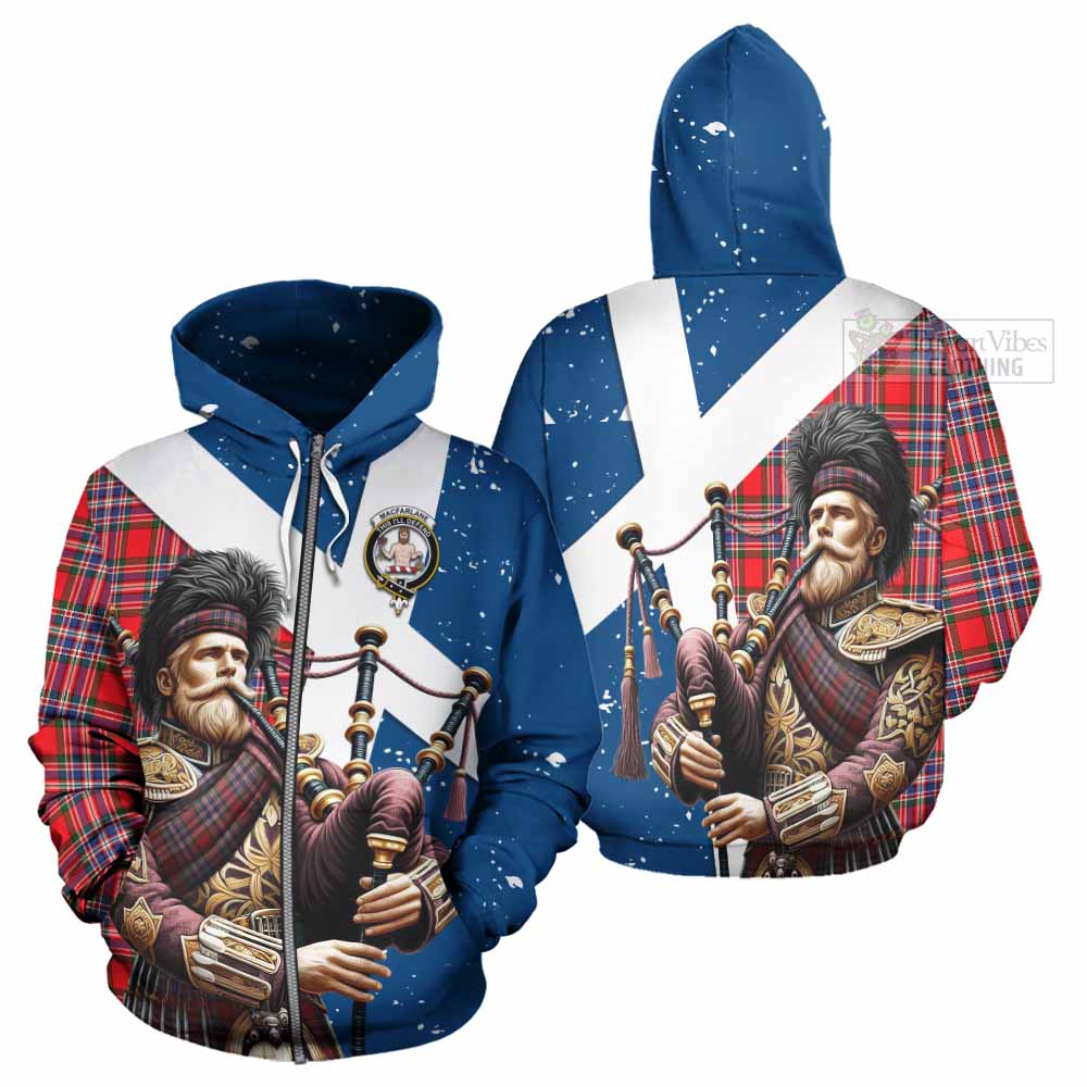 Tartan Vibes Clothing MacFarlane (McFarlane) Tartan Hoodie with Family Crest Scottish Bagpiper Vibes
