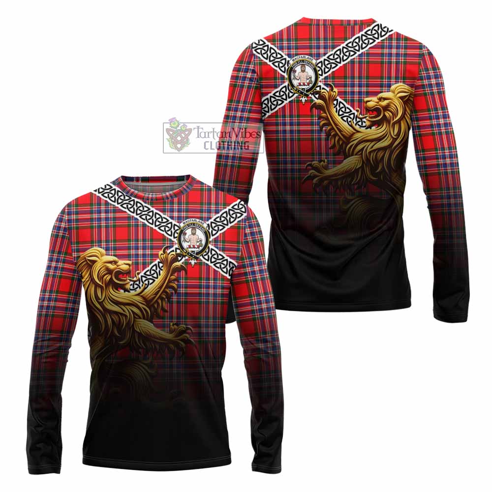 Tartan Vibes Clothing MacFarlane (McFarlane) Crest Tartan Long Sleeve T-Shirt with Golden Lion Emblem Celtic Style