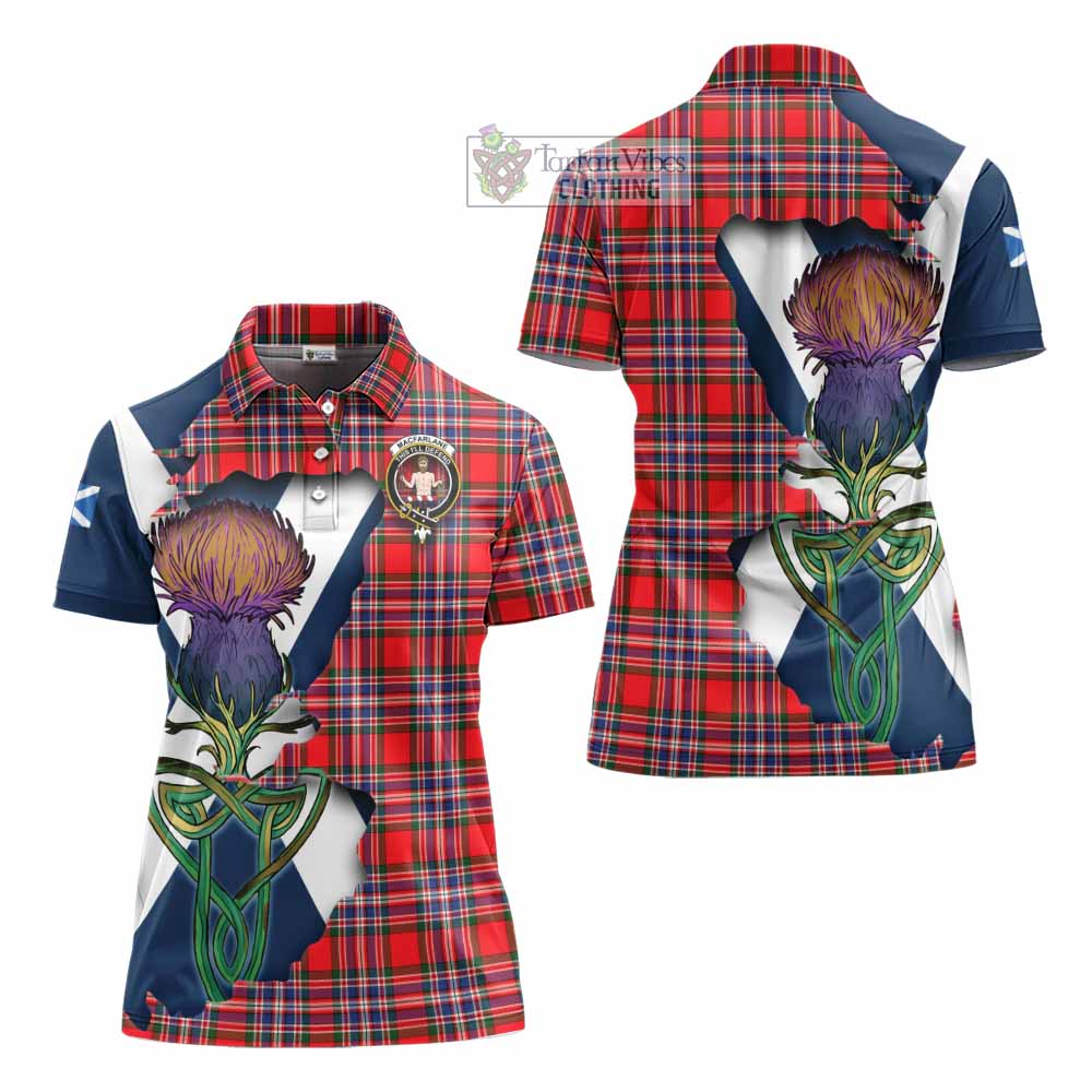 Tartan Vibes Clothing MacFarlane (McFarlane) Tartan Family Crest Women's Polo Shirt Scottish Thistle Celtic Inspired