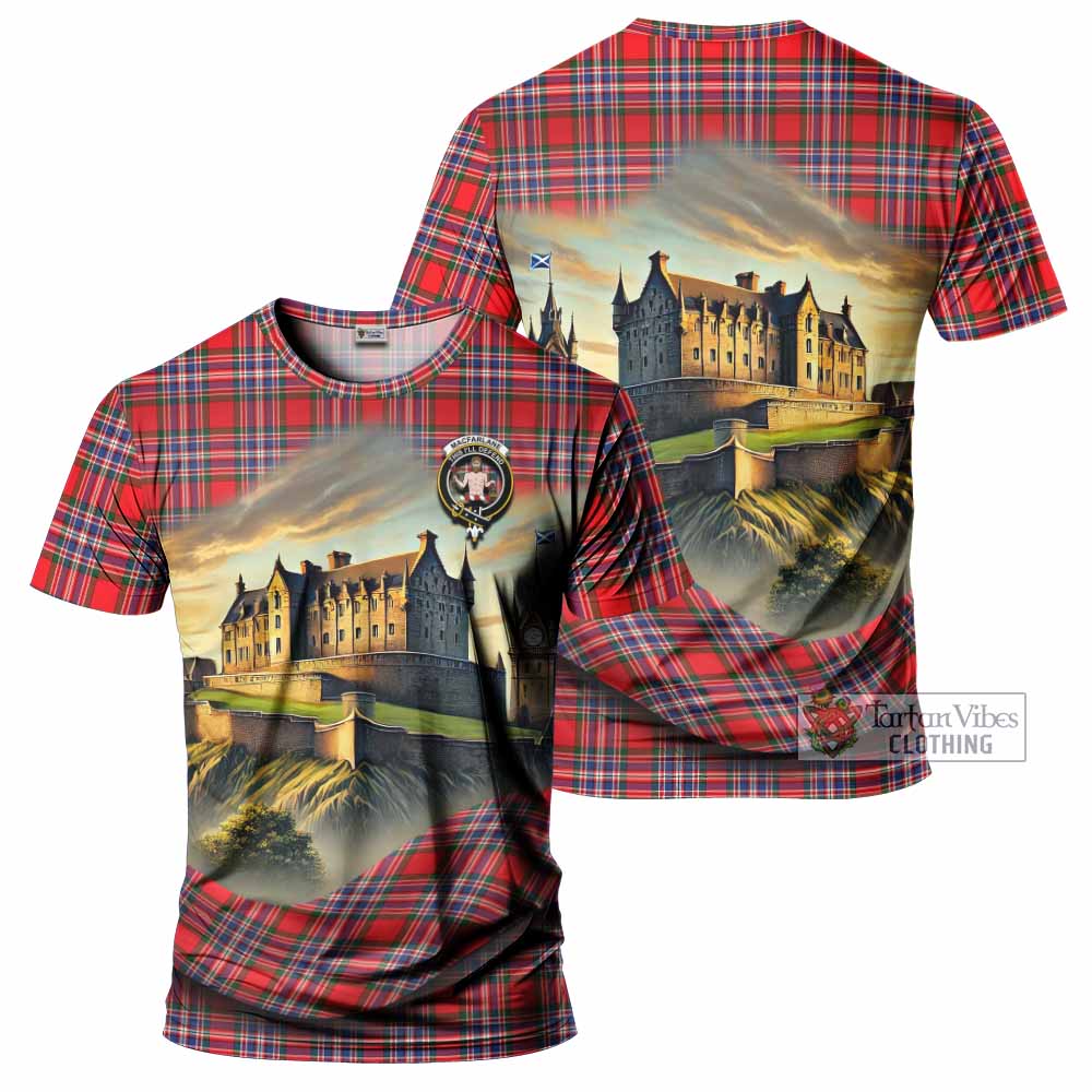 Tartan Vibes Clothing MacFarlane (McFarlane) Tartan Family Crest T-Shirt with Scottish Ancient Castle Stype
