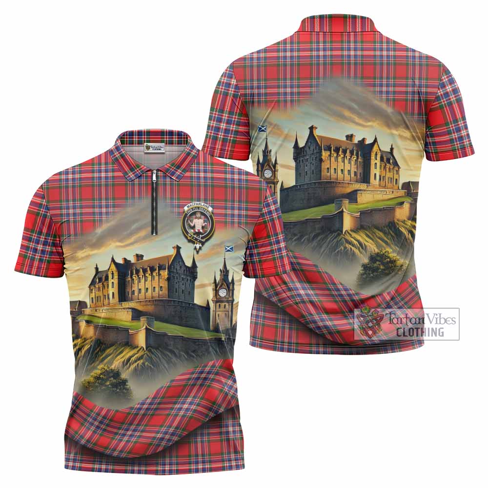 Tartan Vibes Clothing MacFarlane (McFarlane) Tartan Family Crest Zipper Polo Shirt with Scottish Ancient Castle Stype