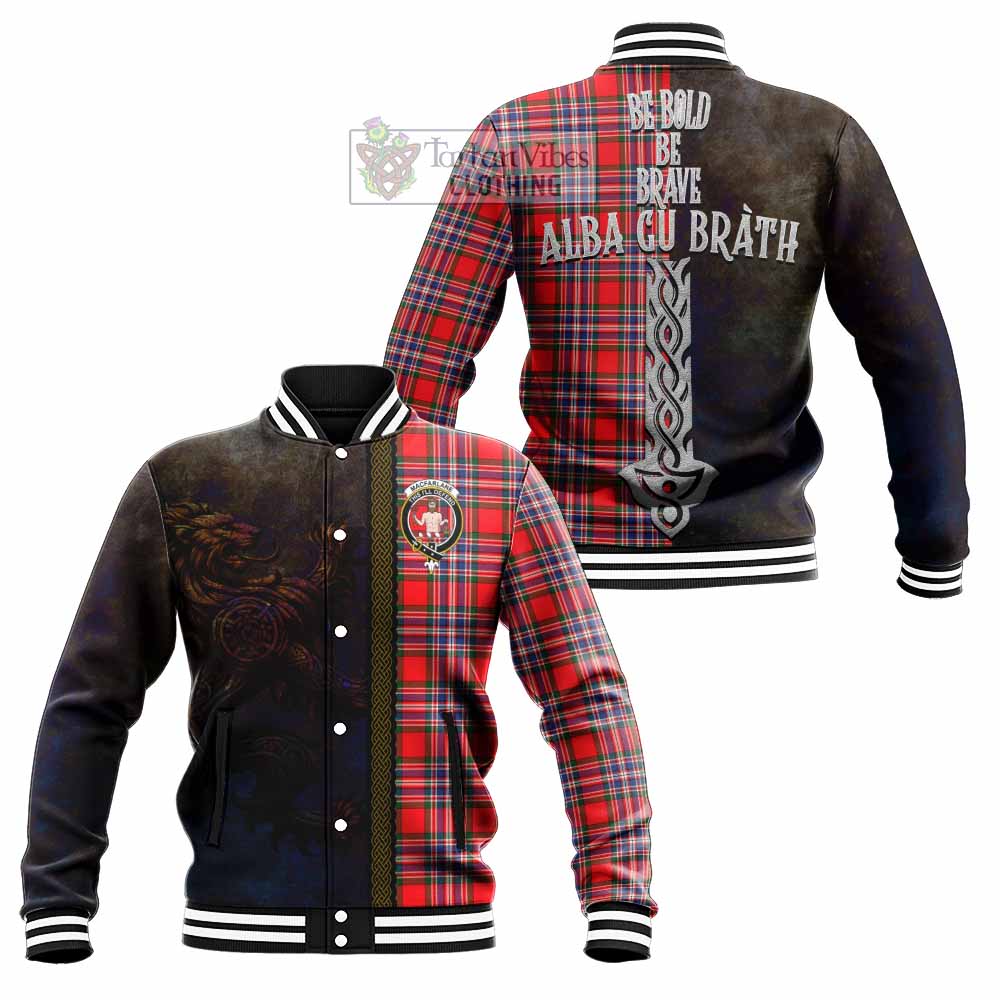 Tartan Vibes Clothing MacFarlane (McFarlane) Tartan Family Crest Baseball Jacket Alba Gu Brath Be Brave Lion Ancient Style