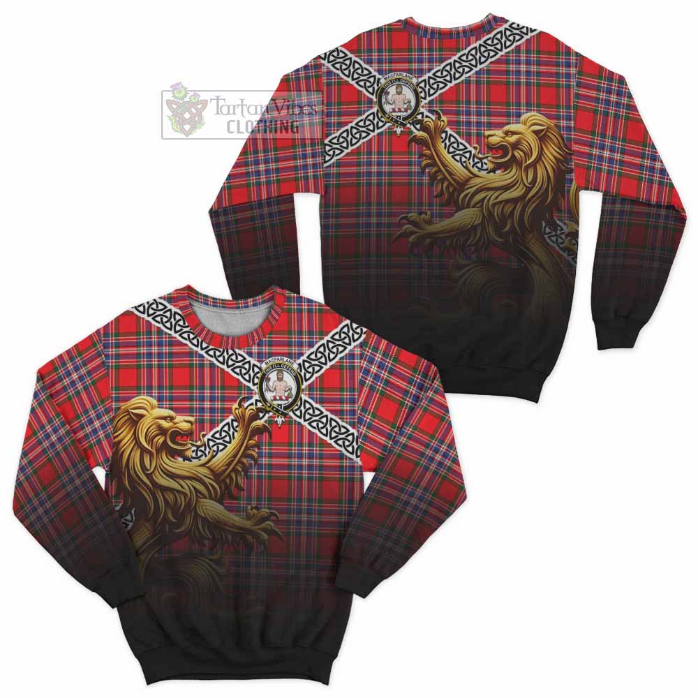 Tartan Vibes Clothing MacFarlane (McFarlane) Crest Tartan Sweatshirt with Golden Lion Emblem Celtic Style