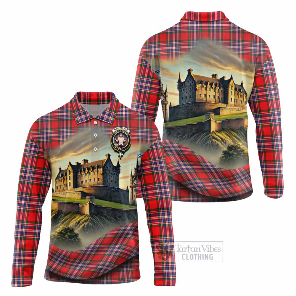 Tartan Vibes Clothing MacFarlane (McFarlane) Tartan Family Crest Long Sleeve Polo Shirt with Scottish Ancient Castle Style