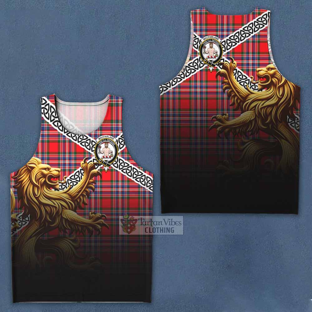 Tartan Vibes Clothing MacFarlane (McFarlane) Crest Tartan Men's Tank Top with Golden Lion Emblem Celtic Style