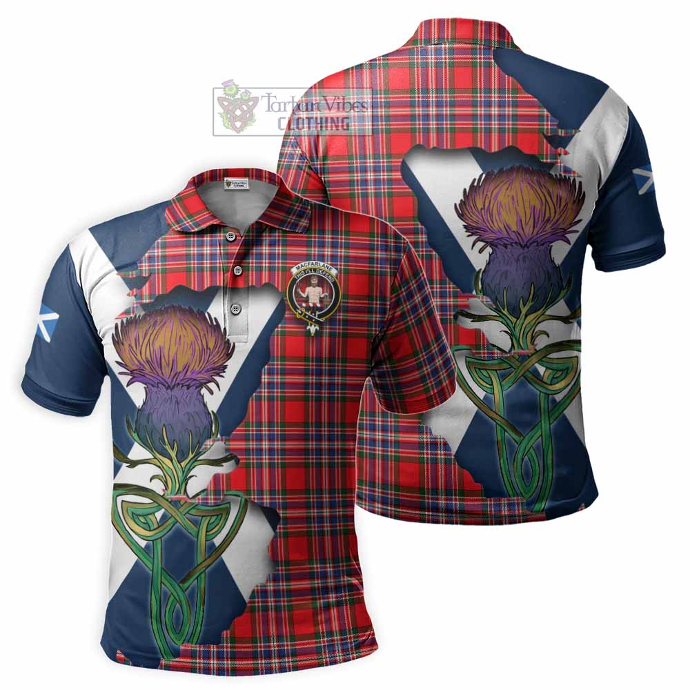 Tartan Vibes Clothing MacFarlane (McFarlane) Tartan Family Crest Polo Shirt Scottish Thistle Celtic Inspired