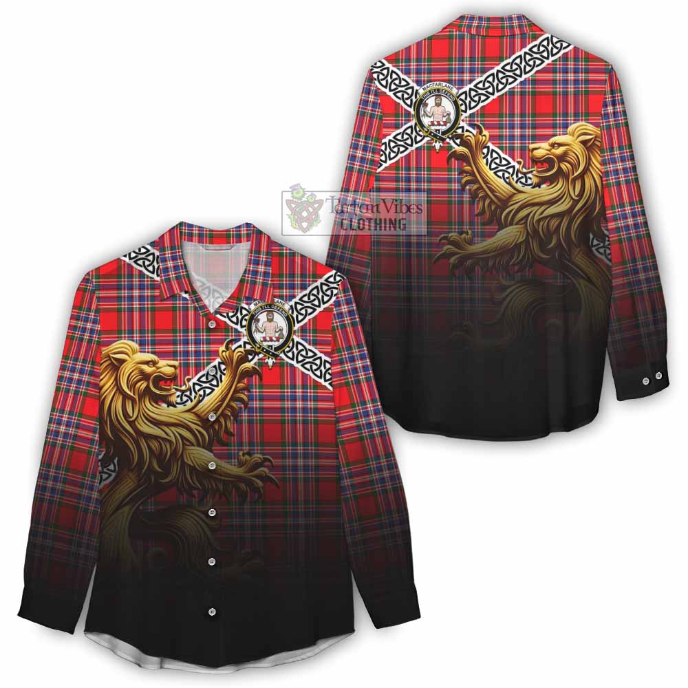 Tartan Vibes Clothing MacFarlane (McFarlane) Crest Tartan Women's Casual Shirt with Golden Lion Emblem Celtic Style