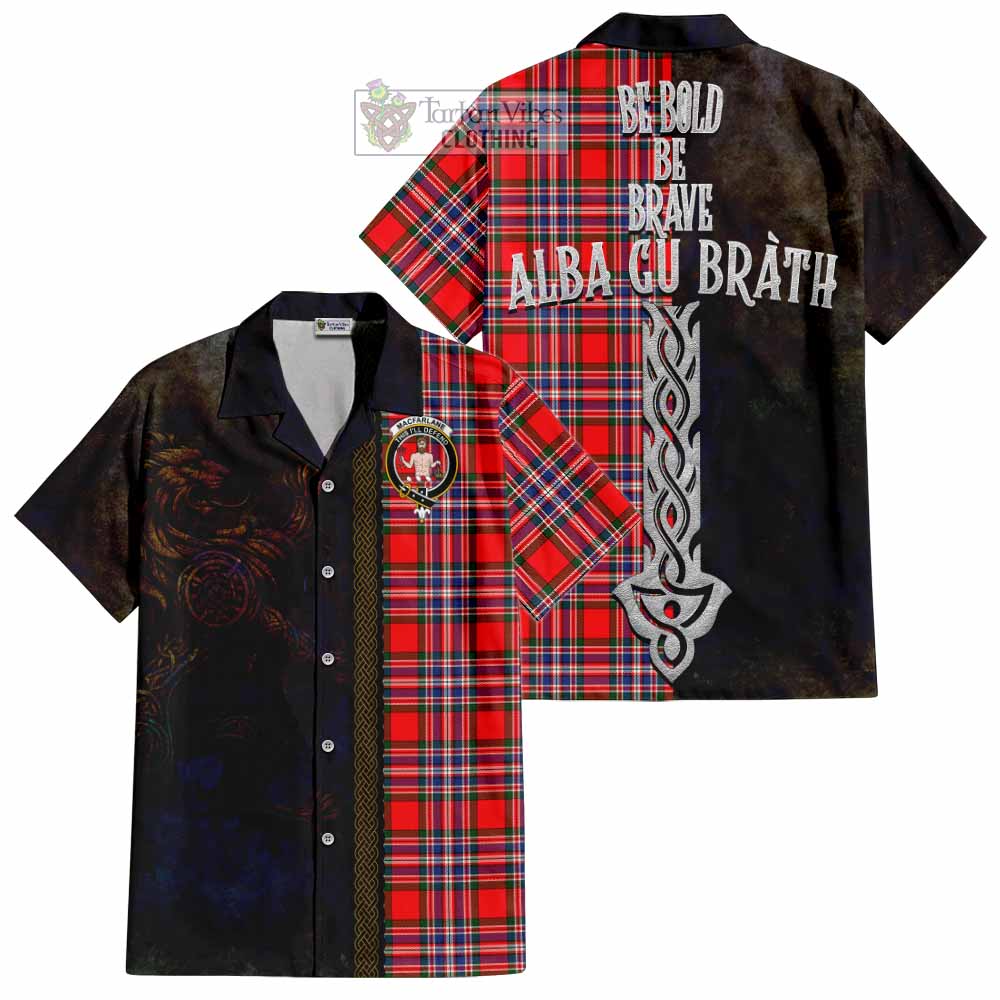 Tartan Vibes Clothing MacFarlane (McFarlane) Tartan Family Crest Short Sleeve Button Shirt Alba Gu Brath Be Brave Lion Ancient Style
