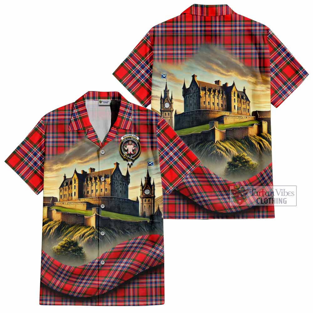 Tartan Vibes Clothing MacFarlane (McFarlane) Tartan Family Crest Short Sleeve Button Shirt with Scottish Ancient Castle Style