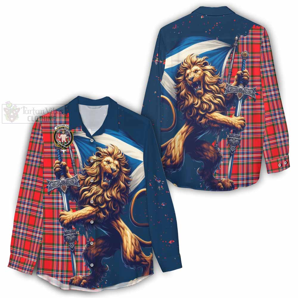 Tartan Vibes Clothing MacFarlane (McFarlane) Tartan Family Crest Women's Casual Shirt with Scottish Majestic Lion