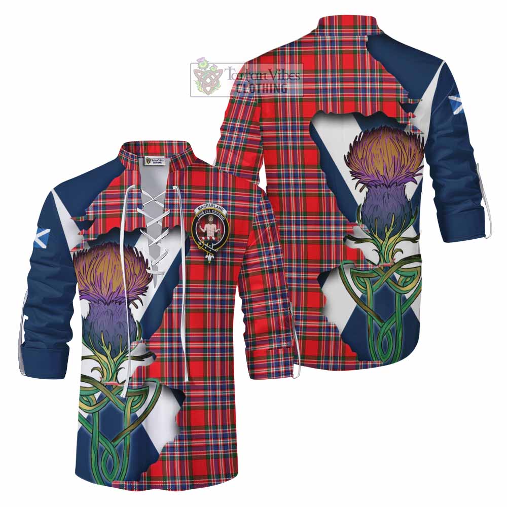 Tartan Vibes Clothing MacFarlane (McFarlane) Tartan Family Crest Ghillie Kilt Shirt Scottish Thistle Celtic Inspired