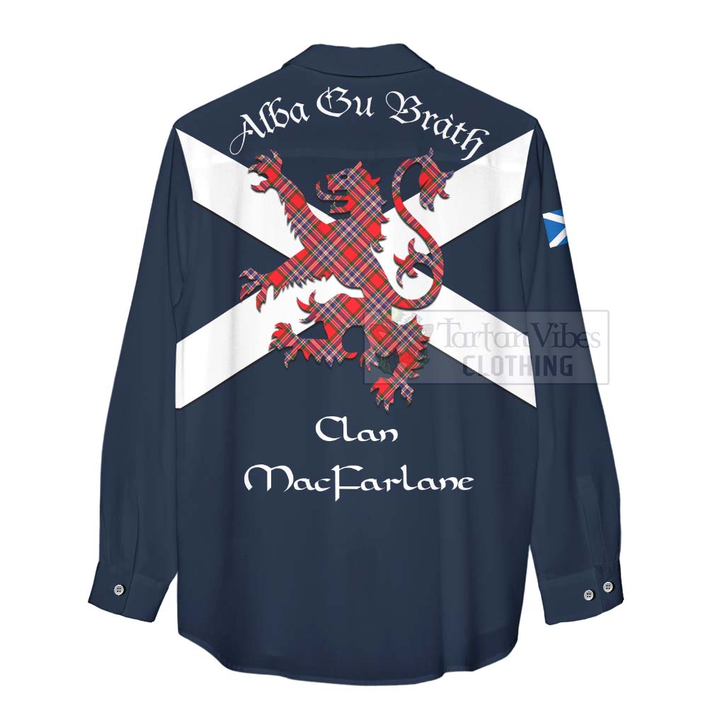 Tartan Vibes Clothing MacFarlane (McFarlane) Tartan Lion Rampant Women's Casual Shirt Proudly Display Your Heritage with Alba Gu Brath and Clan Name
