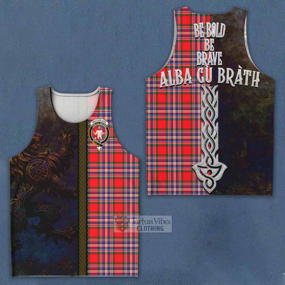 Tartan Vibes Clothing MacFarlane (McFarlane) Tartan Family Crest Men's Tank Top Alba Gu Brath Be Brave Lion Ancient Style