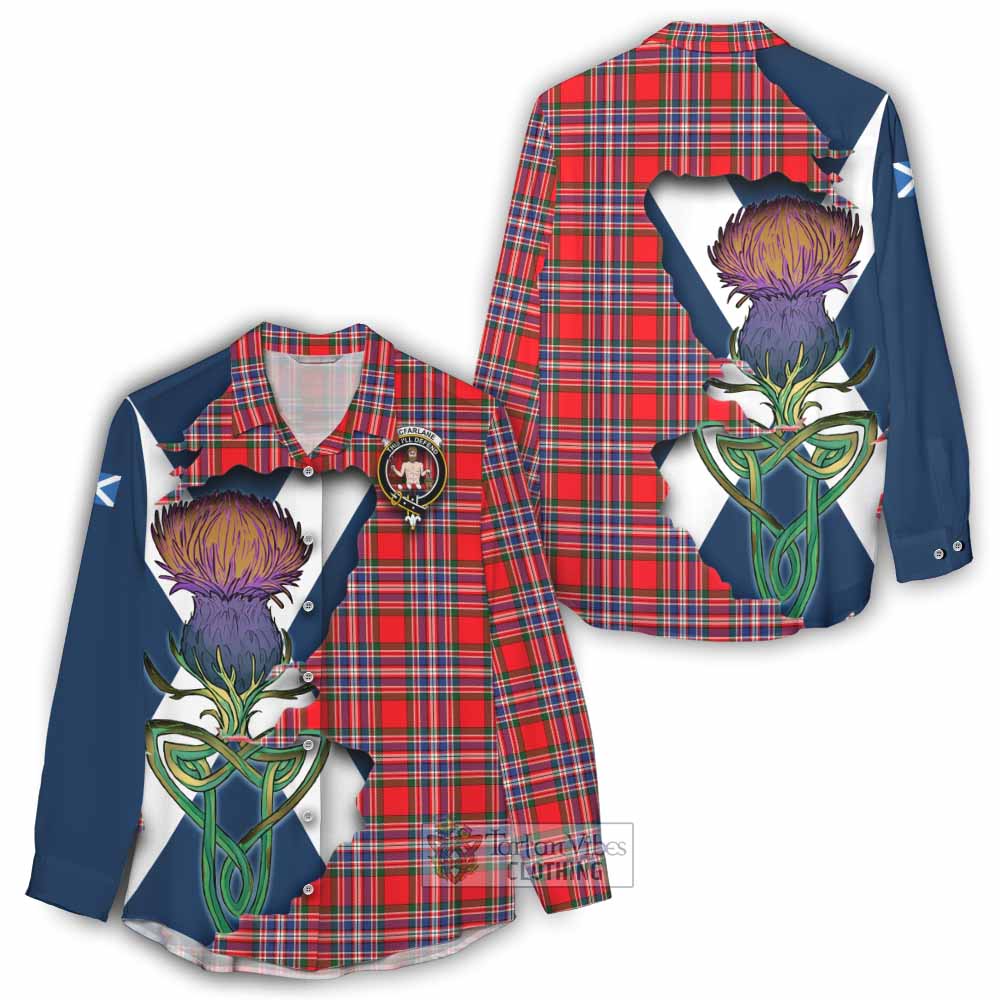 Tartan Vibes Clothing MacFarlane (McFarlane) Tartan Family Crest Women's Casual Shirt Scottish Thistle Celtic Inspired
