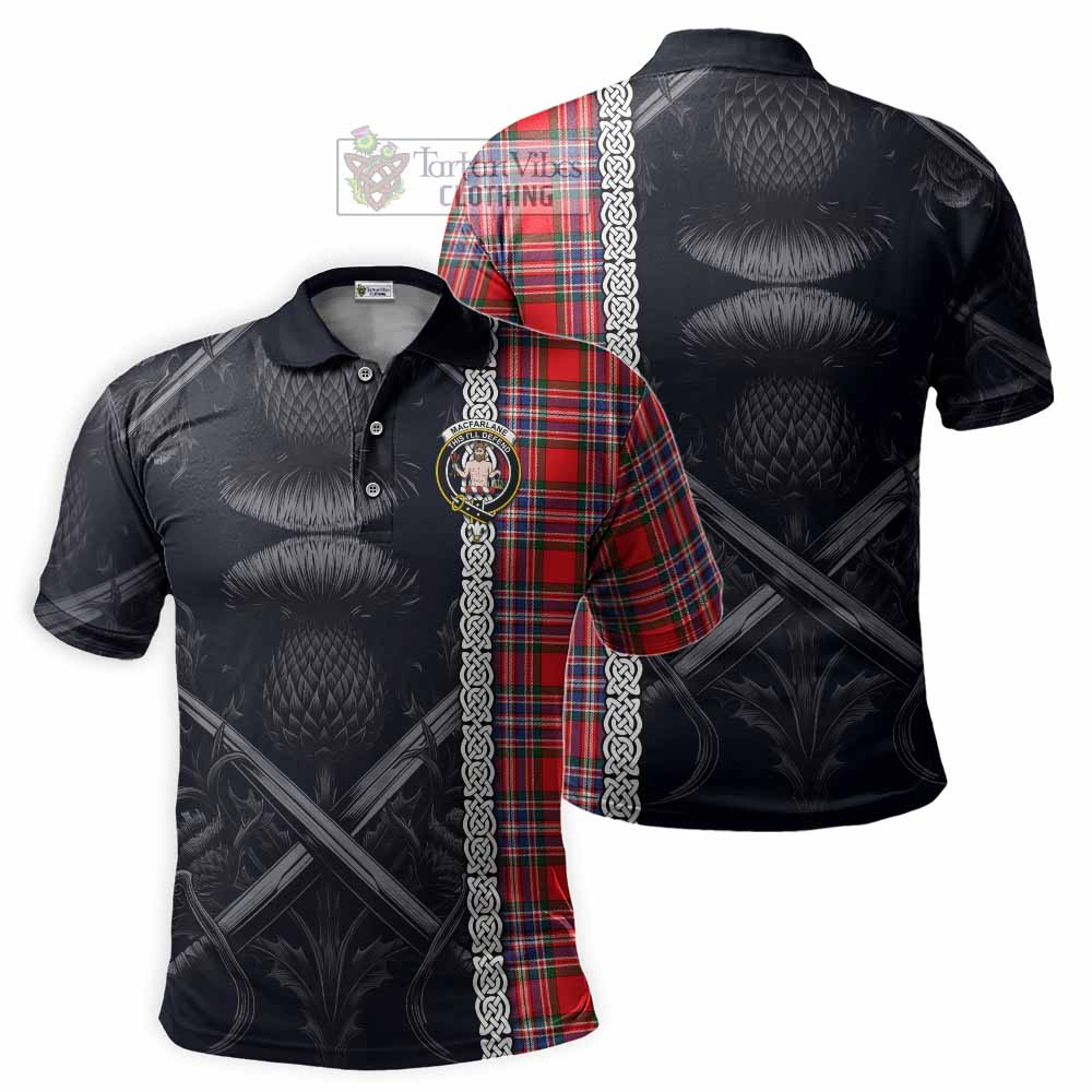 Tartan Vibes Clothing MacFarlane (McFarlane) Tartan Polo Shirt with Family Crest Cross Sword Thistle Celtic Vibes