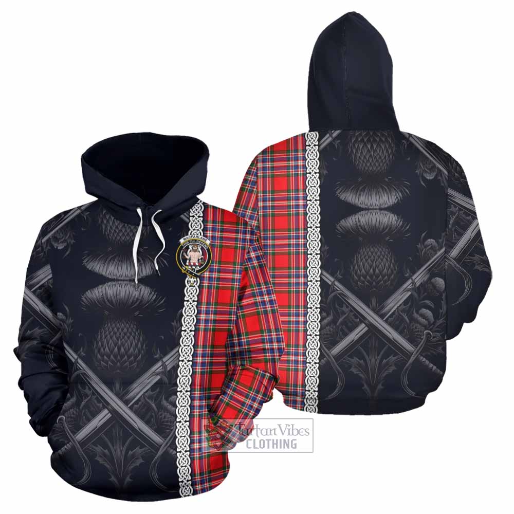 Tartan Vibes Clothing MacFarlane (McFarlane) Tartan Hoodie with Family Crest Cross Sword Thistle Celtic Vibes