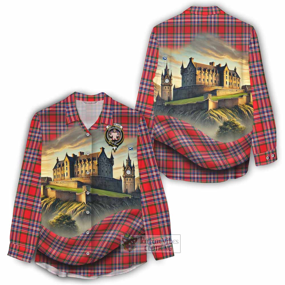 Tartan Vibes Clothing MacFarlane (McFarlane) Tartan Family Crest Women's Casual Shirt with Scottish Ancient Castle Style