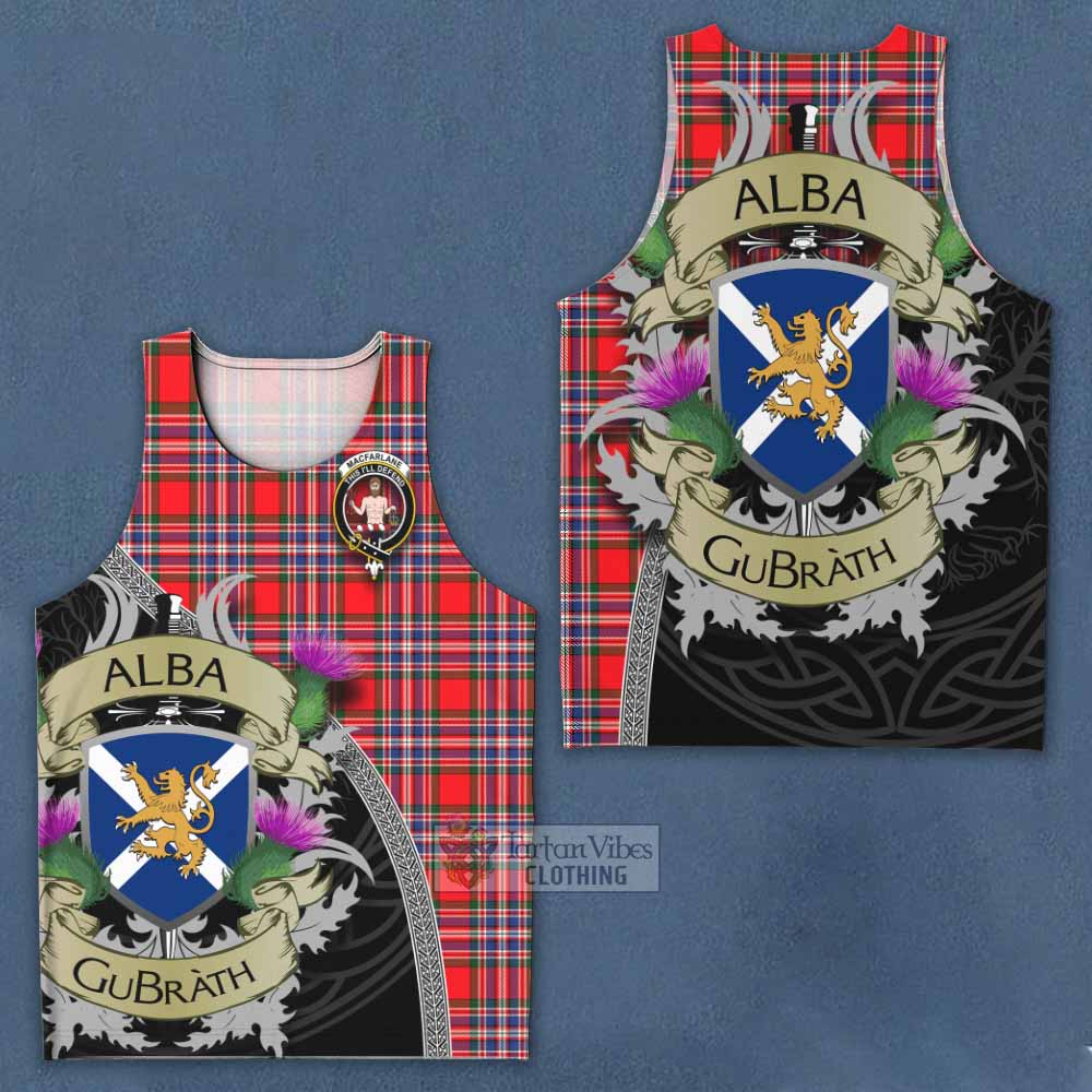 Tartan Vibes Clothing MacFarlane (McFarlane) Tartan Family Crest Men's Tank Top Lion Rampant Royal Thistle Shield Celtic Inspired