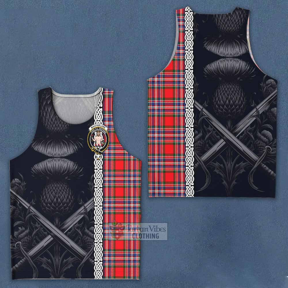 Tartan Vibes Clothing MacFarlane (McFarlane) Tartan Men's Tank Top with Family Crest Cross Sword Thistle Celtic Vibes