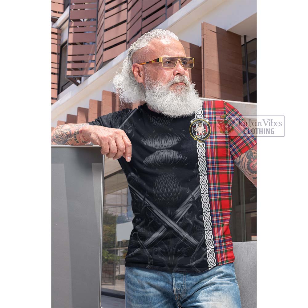 Tartan Vibes Clothing MacFarlane (McFarlane) Tartan Cotton T-shirt with Family Crest Cross Sword Thistle Celtic Vibes