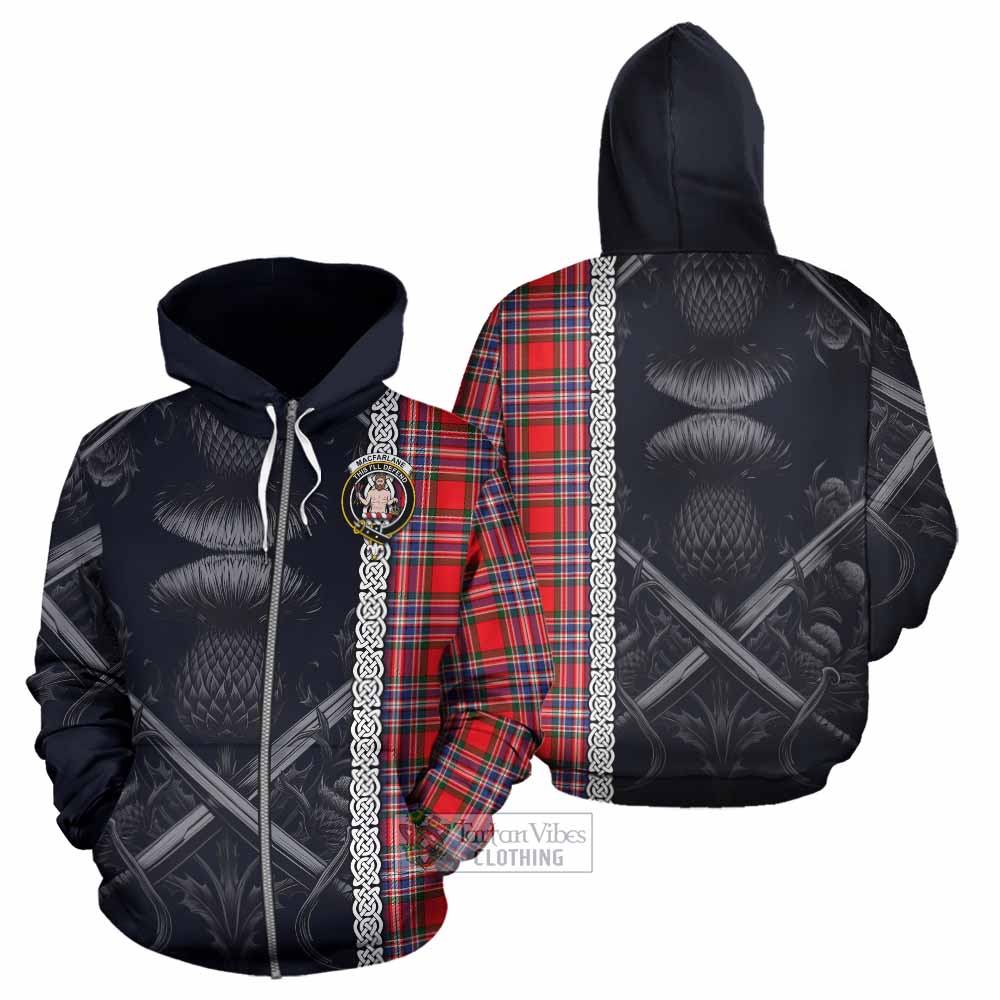 Tartan Vibes Clothing MacFarlane (McFarlane) Tartan Hoodie with Family Crest Cross Sword Thistle Celtic Vibes