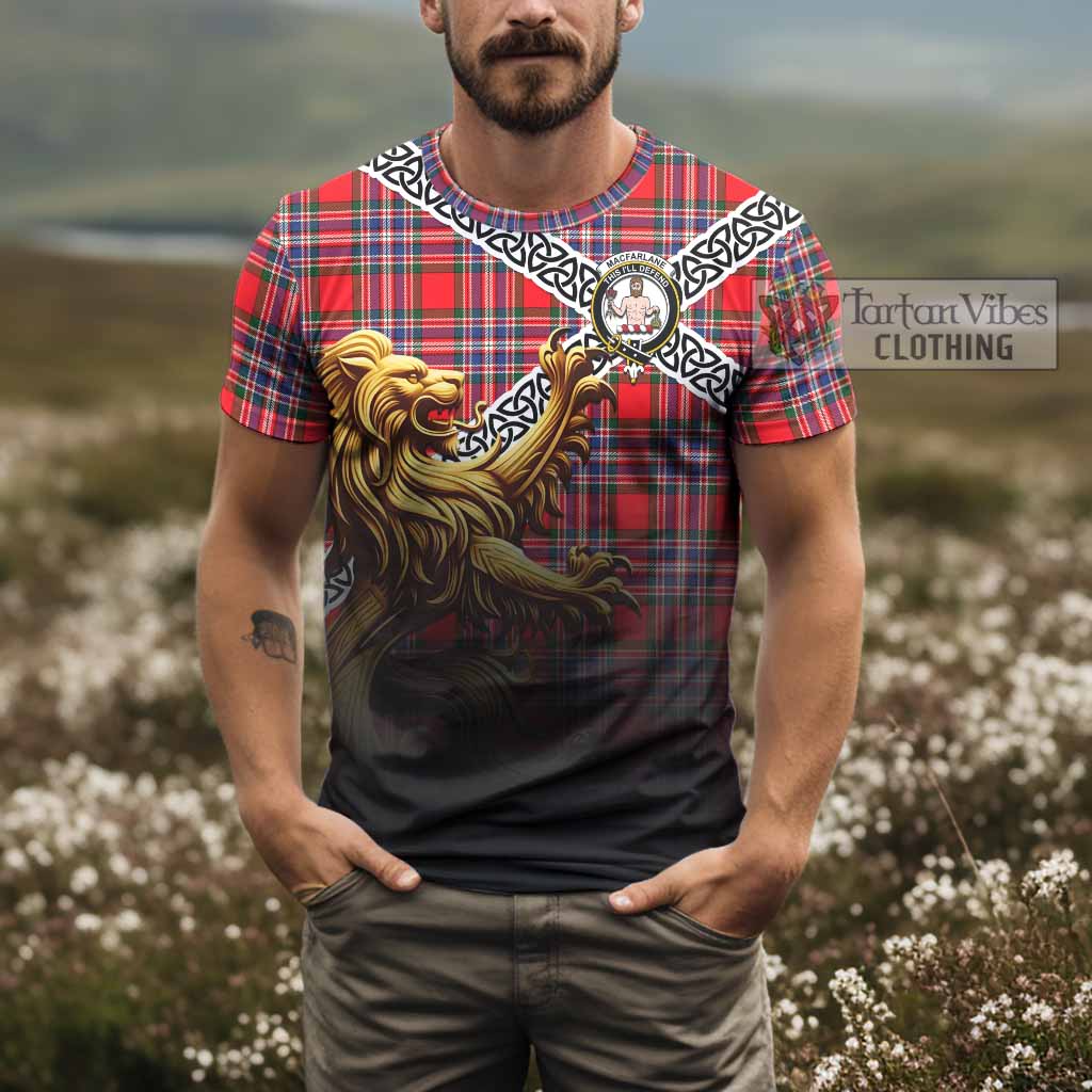 Tartan Vibes Clothing MacFarlane (McFarlane) Crest Tartan T-Shirt with Golden Lion Emblem Celtic Style