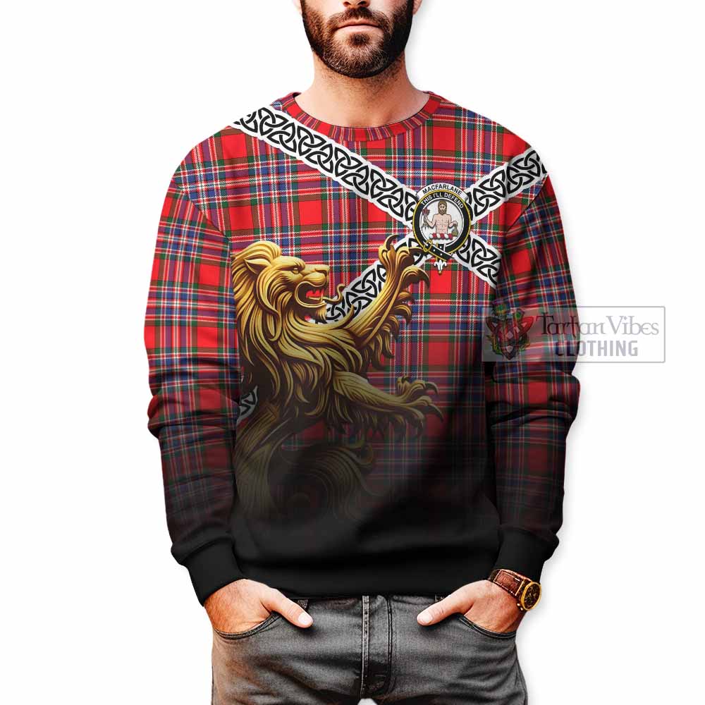 Tartan Vibes Clothing MacFarlane (McFarlane) Crest Tartan Sweatshirt with Golden Lion Emblem Celtic Style