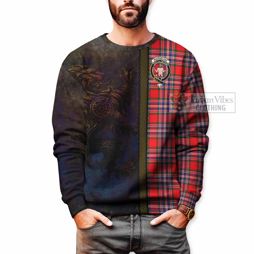 Tartan Vibes Clothing MacFarlane (McFarlane) Tartan Family Crest Sweatshirt Alba Gu Brath Be Brave Lion Ancient Style