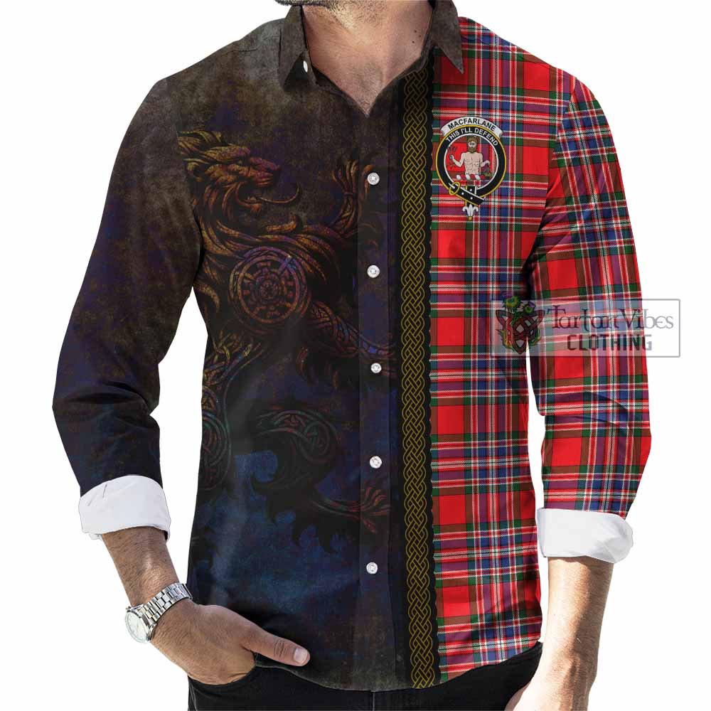 Tartan Vibes Clothing MacFarlane (McFarlane) Tartan Family Crest Long Sleeve Button Shirt Alba Gu Brath Be Brave Lion Ancient Style
