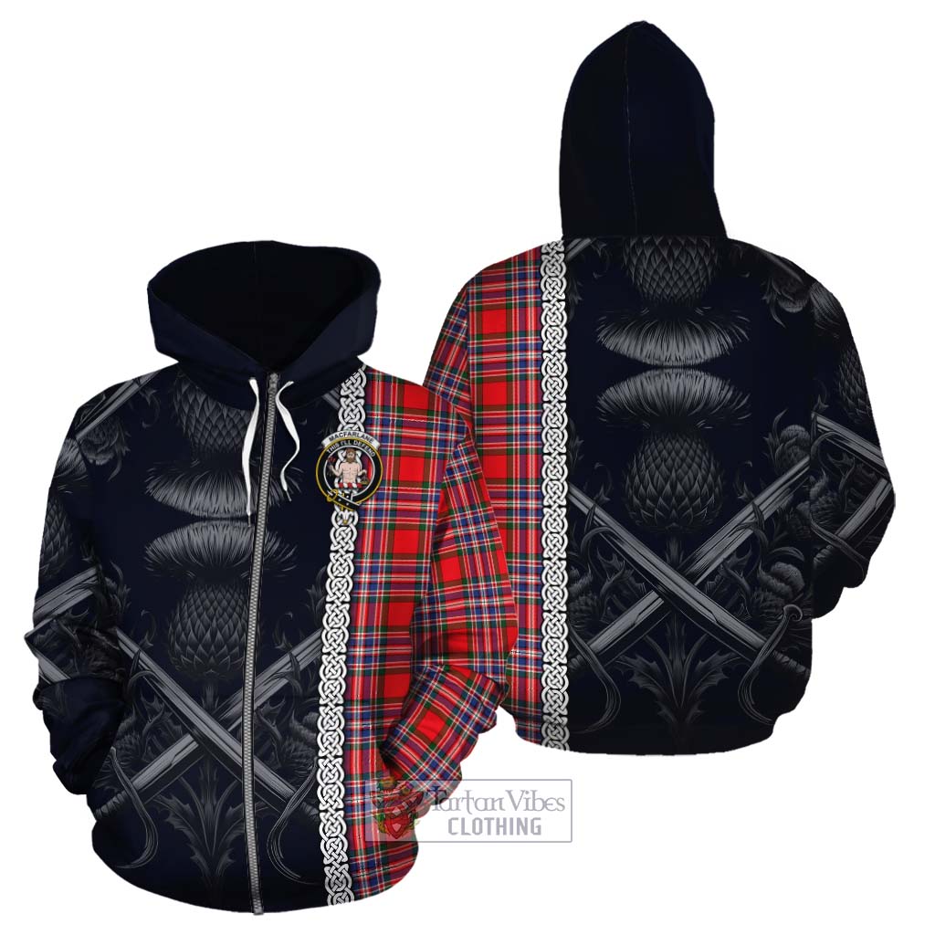 Tartan Vibes Clothing MacFarlane (McFarlane) Tartan Cotton Hoodie with Family Crest Cross Sword Thistle Celtic Vibes