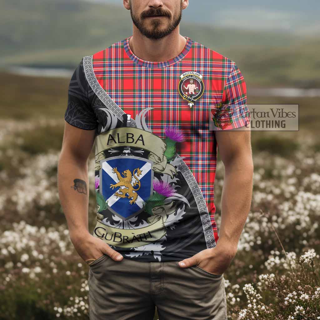 Tartan Vibes Clothing MacFarlane (McFarlane) Tartan Family Crest T-Shirt Lion Rampant Royal Thistle Shield Celtic Inspired