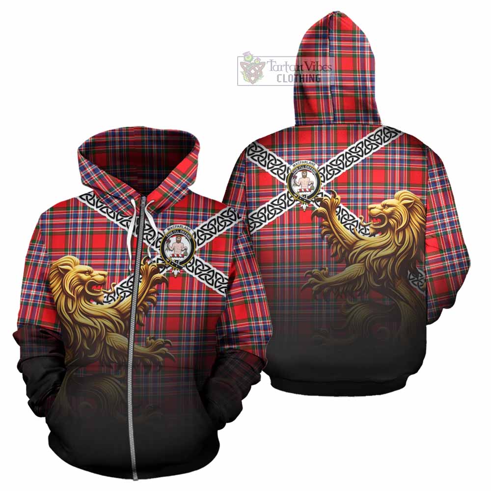 Tartan Vibes Clothing MacFarlane (McFarlane) Crest Tartan Hoodie with Golden Lion Emblem Celtic Style