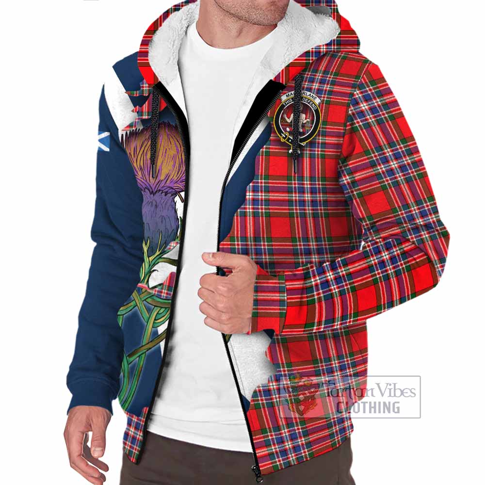 Tartan Vibes Clothing MacFarlane (McFarlane) Tartan Family Crest Sherpa Hoodie Scottish Thistle Celtic Inspired
