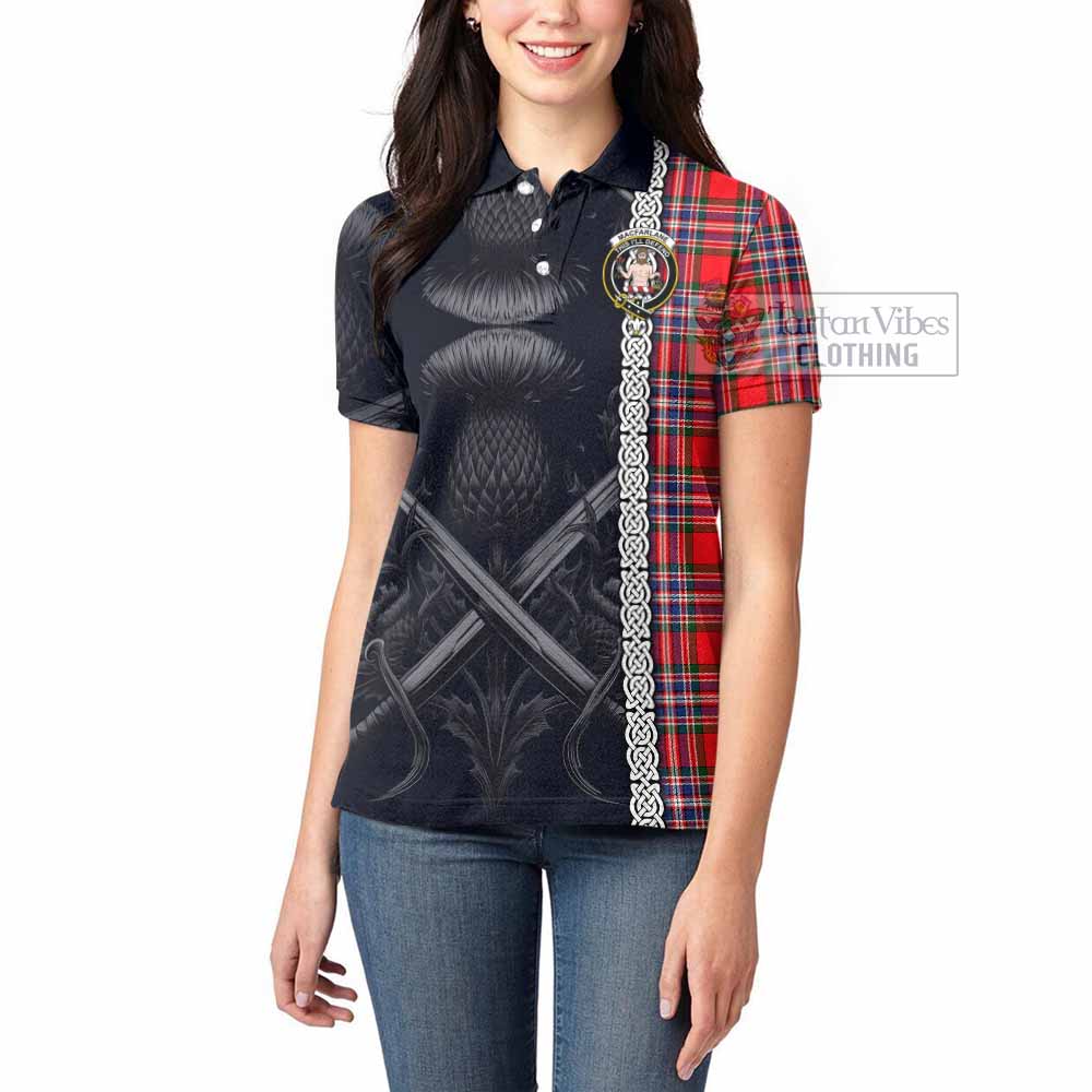 Tartan Vibes Clothing MacFarlane (McFarlane) Tartan Women's Polo Shirt with Family Crest Cross Sword Thistle Celtic Vibes