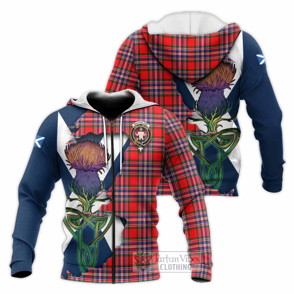 Tartan Vibes Clothing MacFarlane (McFarlane) Tartan Family Crest Knitted Hoodie Scottish Thistle Celtic Inspired
