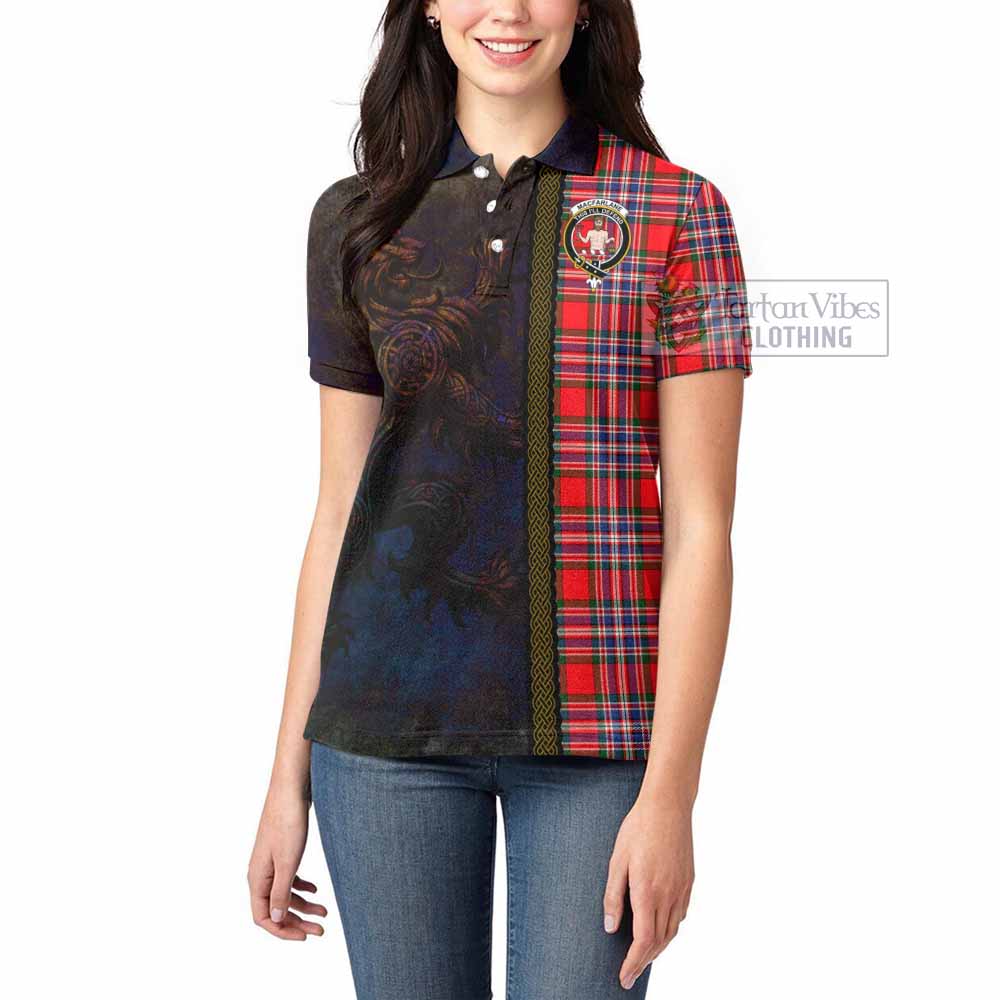Tartan Vibes Clothing MacFarlane (McFarlane) Tartan Family Crest Women's Polo Shirt Alba Gu Brath Be Brave Lion Ancient Style