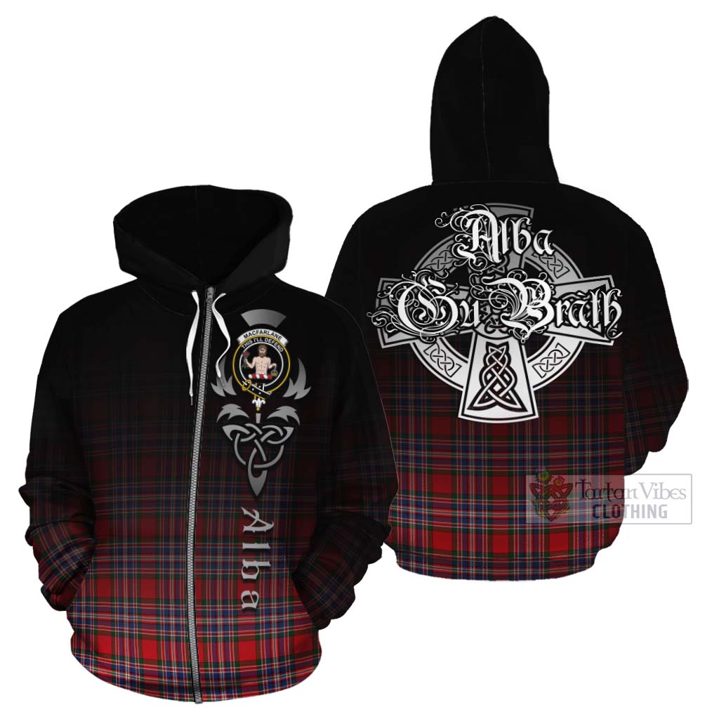 Tartan Vibes Clothing MacFarlane (McFarlane) Tartan Cotton Hoodie Featuring Alba Gu Brath Family Crest Celtic Inspired