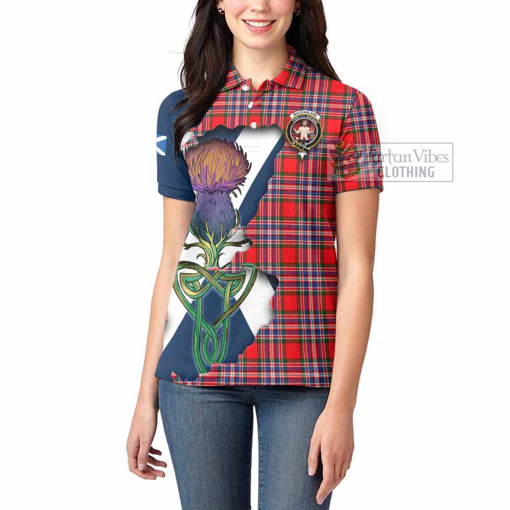 Tartan Vibes Clothing MacFarlane (McFarlane) Tartan Family Crest Women's Polo Shirt Scottish Thistle Celtic Inspired