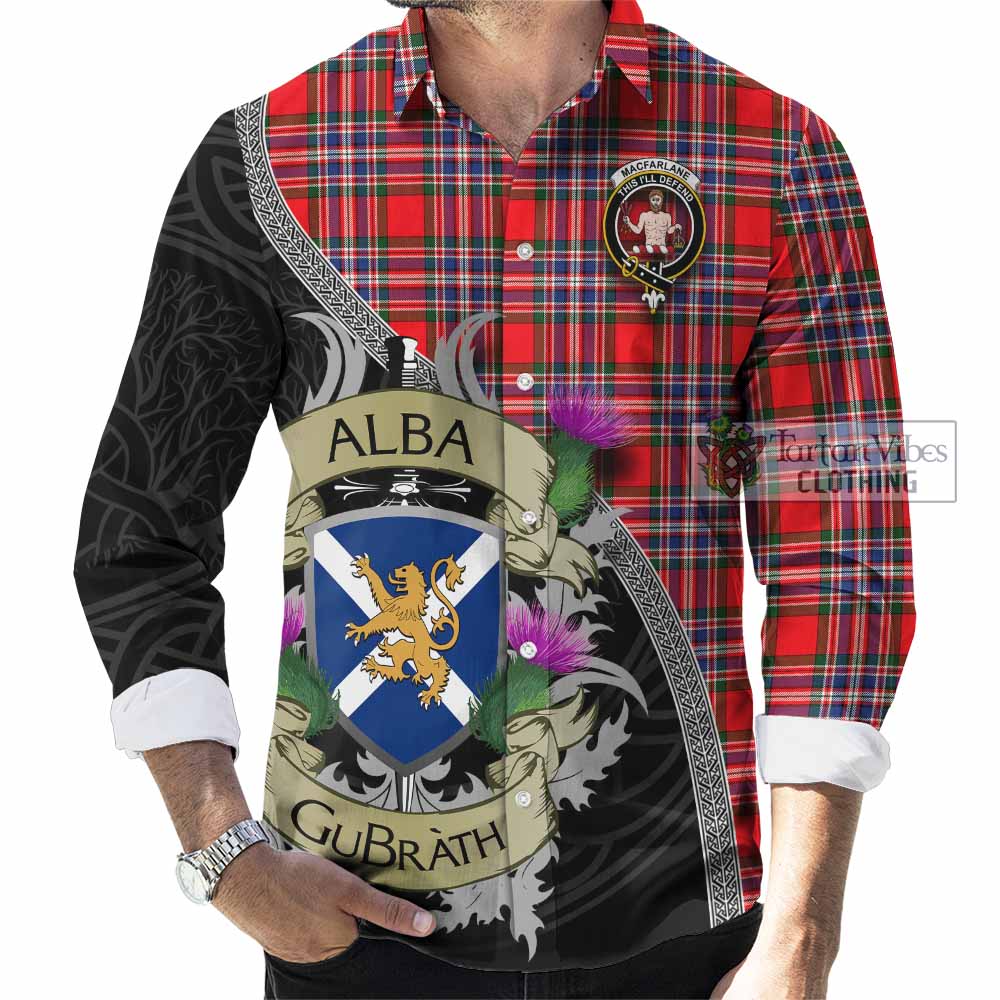 Tartan Vibes Clothing MacFarlane (McFarlane) Tartan Family Crest Long Sleeve Button Shirt Lion Rampant Royal Thistle Shield Celtic Inspired