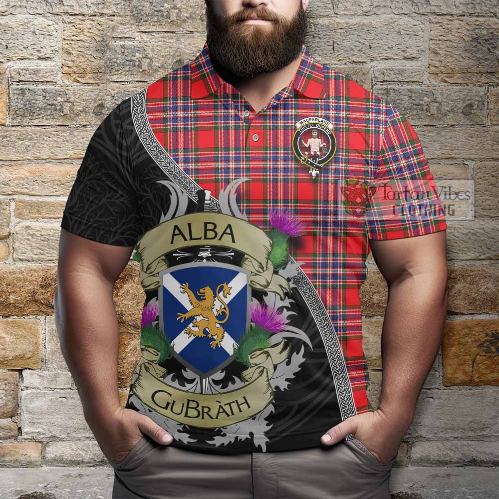 Tartan Vibes Clothing MacFarlane (McFarlane) Tartan Family Crest Polo Shirt Lion Rampant Royal Thistle Shield Celtic Inspired