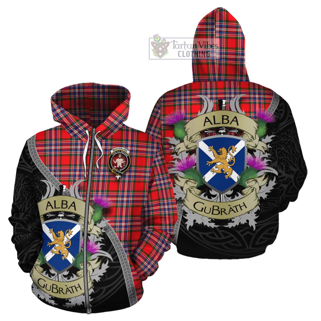 Tartan Vibes Clothing MacFarlane (McFarlane) Tartan Family Crest Cotton Hoodie Lion Rampant Royal Thistle Shield Celtic Inspired