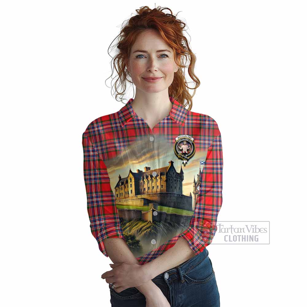 Tartan Vibes Clothing MacFarlane (McFarlane) Tartan Family Crest Women's Casual Shirt with Scottish Ancient Castle Style