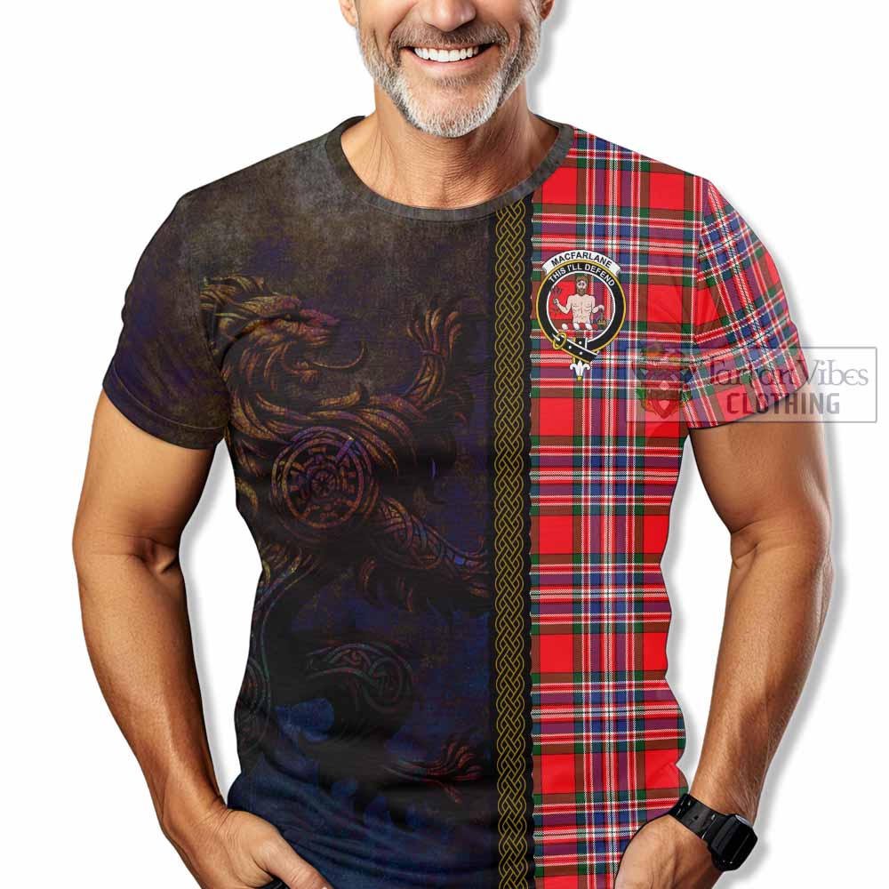 Tartan Vibes Clothing MacFarlane (McFarlane) Tartan Family Crest T-Shirt Alba Gu Brath Be Brave Lion Ancient Style