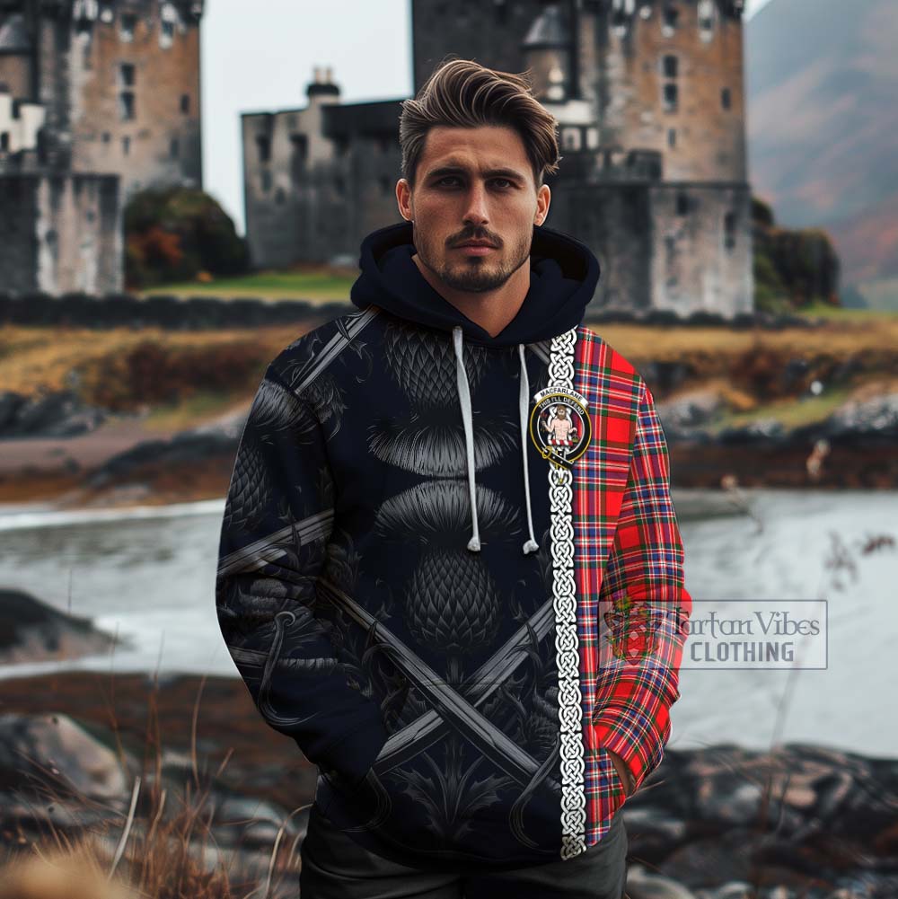 Tartan Vibes Clothing MacFarlane (McFarlane) Tartan Cotton Hoodie with Family Crest Cross Sword Thistle Celtic Vibes